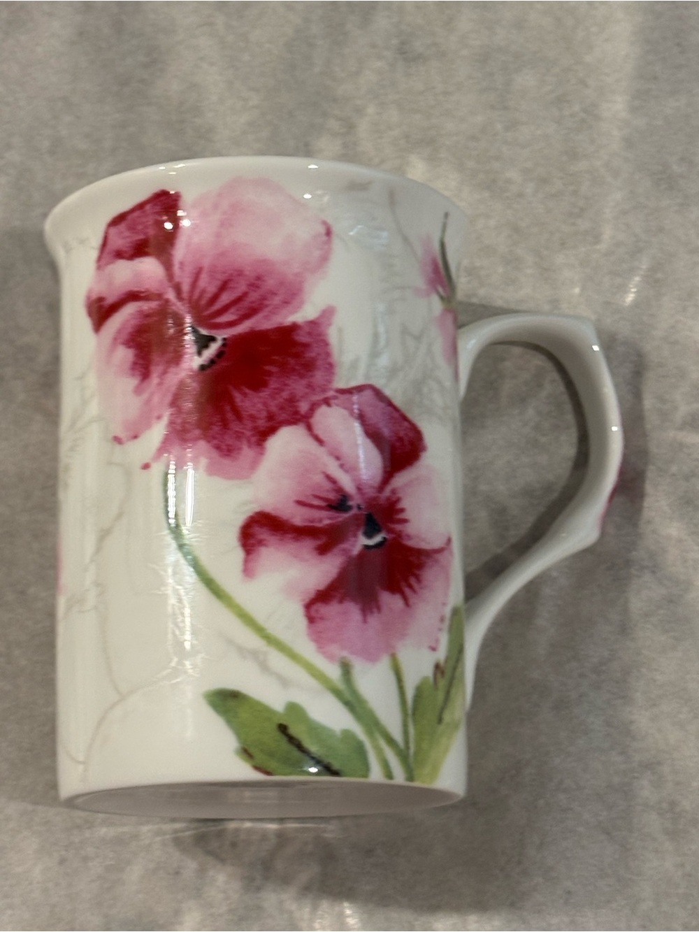 Floral Pink Pansy Porcelain Mug with Handle